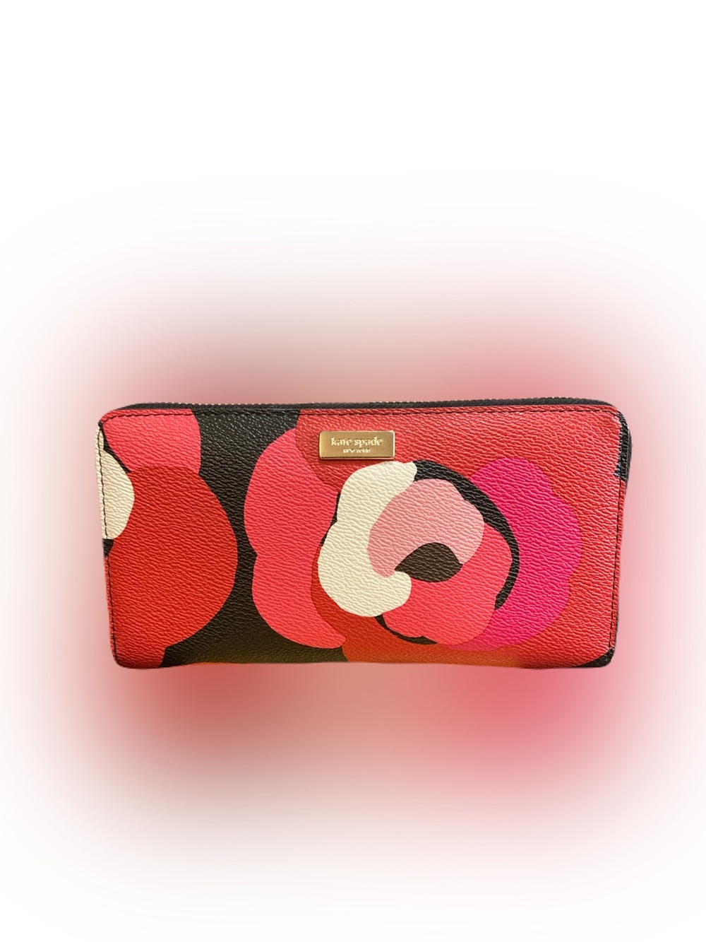 Kate Spade Wonderfloral Neda Zip Around Long Wallet Clutch Red Pink Black